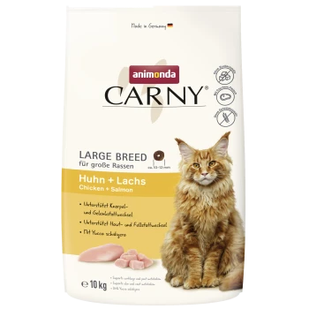 Animonda CARNY Katzenfutter-Sack für große Rassen, Huhn + Lachs, 10 kg, orange Langhaarkatze abgebildet