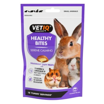 VETIQ Healthy Bites Serene Calming small animal treats with chamomile, lemon balm, ginger oil, 18 servings, 4.5 calories each.
