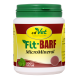 Behälter von cdVet Fit-BARF MicroMineral, einem Haustier-Nahrungsergänzungsmittel, mit einem grünen Deckel und einem gelben Etikett mit dem Text "100% NATUR".