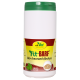 Behälter von cdVet Fit-BARF Bio-Amaranthflocken, ein natürliches Haustierfutterergänzungsmittel, beschriftet mit "100% NATUR" und einem grünen Deckel sowie Bildern von Amaranthflocken.