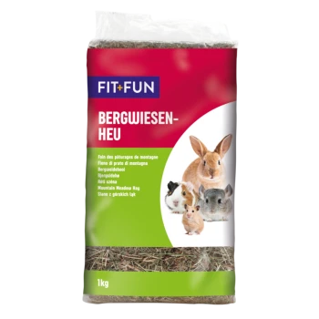 Sac de foin FIT+FUN Mountain Meadow pour petits animaux, avec images d'un lapin, cochon d'Inde, hamster et chinchilla, 1 kg.