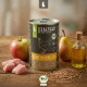 Liebesgut-Dose 'Bio-Huhn für Welpen' Hundefutter mit Hühner-Skizze, rohem Huhn, Apfel, Birne, Öl und Buchweizen.