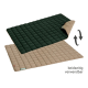 Eine beige Haustiermatratze mit einem gesteppten Design, beschriftet 'Doctor Bark', mit Angaben zur Haltbarkeit, Hygiene und Waschbarkeit bis zu 95°C.