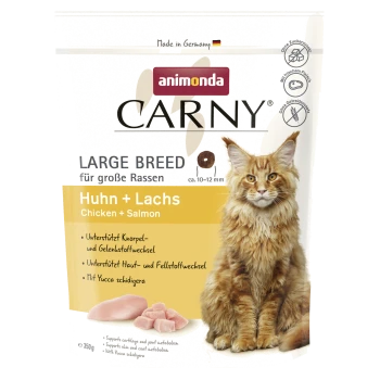 Animonda CARNY Katzenfutterbeutel für große Rassen, Huhn + Lachs, orange Langhaarkatze