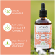 Flasche mit Lachsöl, die mit 'Lachsöl' beschriftet ist und behauptet, 100% natürlich, reich an Omega 3 & 6, kalt gefiltert und schonend destilliert zu sein.