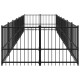 Schwarze Metall-Haustier-Spielwiese mit vertikalen Stangen, die ein offenes rechteckiges Design für den Innen- oder Außenbereich bietet.