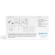Rückseite einer FIV/FeLV-Kombitestverpackung für Katzen mit Anleitungen, Inhaltsangabe, Diagrammen der Kassettenergebnisse, 10-Minuten-Uhrsymbol und getTested-Logo