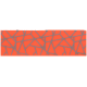 Reflektierendes graues Strichmännchen-Muster auf orangefarbenem Hintergrund, wahrscheinlich ein Produkt für Tiersicherheit oder Sichtbarkeit.