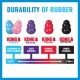 Durability of Rubber infographic: KONG Puppy, Senior, Classic, Extreme with soft-to-firm scale and chewer levels