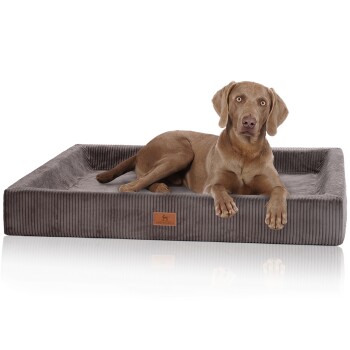 orthopädisches Hundebett aus Cord mit Handwebcharakter Santiago braun/ grau XL