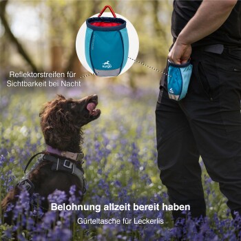 Rote Haustier-Zubehörtasche mit blauem Innenfutter, mit einer breiten Öffnung (11,43 cm) und einem strapazierfähigen Hex-Gewebe.