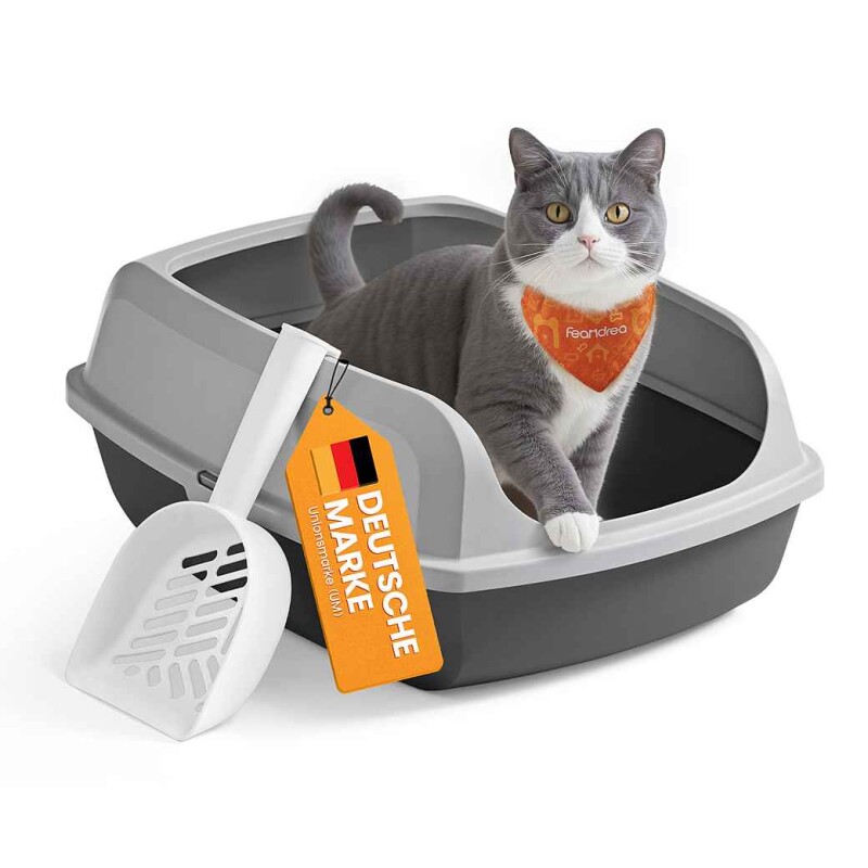 FEANDREA Katzenklo mit hohen Seitenwänden, XL offene Katzentoilette, mit Schaufel schiefergrau