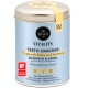 Puja Cat Vitality Teeth Cracker Dose, mit einem hellblauen Design, beschriftet mit 'Für gesunde Zähne und Verdauung' und 'Schwein & Apfel.'