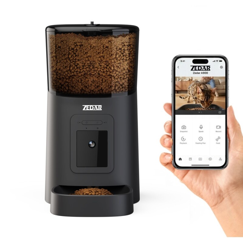 Zedar Futterautomat Katze Mit Kamera - Edelstahl Napf - 6 Liter - Mit App Steuerung - Automatischer Futterspender Für Trockenfutter - Design Für...