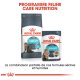 Produits Royal Canin Feline Care Nutrition, présentant des formules de soins urinaires sèches et humides, avec une image de chat et du texte en français.
