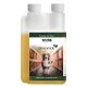 Flasche mit flüssigem Nahrungsergänzungsmittel TJURE Ulmenrinde für Hunde, mit einem Hund auf einer Holzbrücke, mit Text, der natürliche Zutaten hervorhebt.