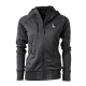 Schwarze Kapuzenjacke mit Reißverschluss und zwei Fronttaschen, mit einem kleinen "DOG COACH"-Logo auf der linken Brustseite.