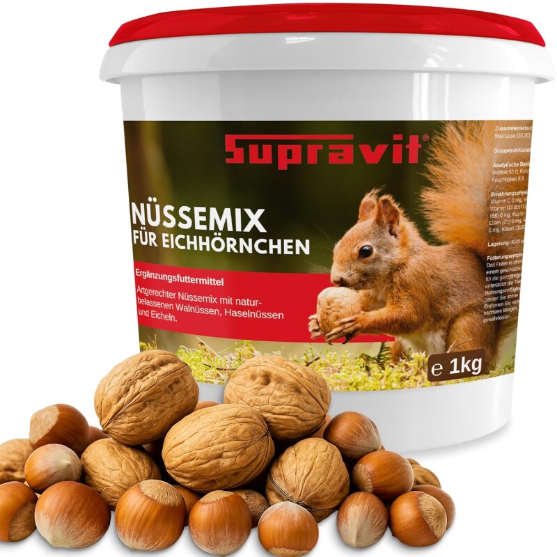 Supravit Frische Nüsse-Mix Eichhörnchen Futter 1kg | Ganzjahresfutter für Eichhörnchen