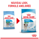 Comparaison de nourriture pour chiots Royal Canin : "Puppy Mini" à gauche, "Puppy 2-10 mois" à droite, avec "NOUVEAU LOOK, FORMULE AMELIORÉE."