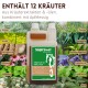 Nahaufnahme der Pferdenase mit einer Flasche Supravit Bronchial Kräuter Ergänzung und Text „Hohe Bioverfügbarkeit“.