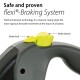 Image of a flexi®-braking system with a highlighted yellow brake button and brake lock, emphasizing safety and control for pet leashes.