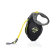 Laisse rétractable pour chien flexi Giant M noire et jaune, de 8 mètres de long, avec une prise confortable et un clip en métal pour attache.