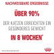 Bild zur Förderung einer Haustierfuttermarke mit fettem Text: "Über 90% der Katzen erreichen ein gesünderes Gewicht in 8 Wochen*" und einem Kronenlogo.