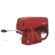 Roter Haustieranhänger mit einem silbernen Griff und Rad, begleitet von einer passenden roten Tragetasche, beschriftet mit 'CROOZER'.