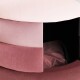 Stilvolles Haustierbett mit weichem, geschichtetem Samt in Rosa- und Burgundtönen, mit einem gemütlichen schwarzen Innenraum.