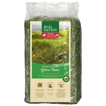 Tüte Real Nature Premium Wiesenheu für Nagetiere und Zwergkaninchen, natürliche Kräuter, Pflanzenvielfalt und ballaststoffreich.