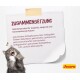Eine überraschte graue Katze sitzt neben einer Notiz, die die Zutaten für Katzenfutter auflistet, mit dem Titel "ZUSAMMENSETZUNG" und dem Josera-Logo in der Ecke.