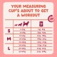 Infographic: "YOUR MEASURING CUP'S ABOUT TO GET A WORKOUT" dog feeding chart 0–40kg, portions 14–388g by S/M/L