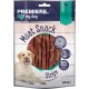 Premiere I love my dog Meat Snack Strips, 250g package featuring duck meat, with a 95% meat content label and a playful dog graphic.
