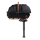 Stylische schwarze Tragetasche für Haustiere mit einem Holzgriff und Netzpaneelen, entworfen für Komfort und Belüftung.
