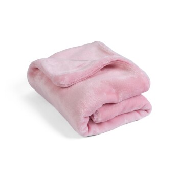 Eine weiche, gefaltete rosa Haustierdecke aus Plüschmaterial, ideal um Haustiere warm und gemütlich zu halten.