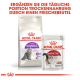 Royal Canin Katzenfutterverpackung mit einem Beutel Regular Sensible Trockenfutter und einem Beutel Instinctive Nassfutter, mit Text zur Förderung der Mahlzeitenverbesserung.