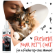 Flasche Bugalugs Floh- & Zeckenspray neben einer Person, die eine Katze hält, mit dem Text „Erfrischt das Fell Ihres Haustiers für einen frischeren Nahmoment.“