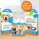 ARDAP Floh- und Zecken-Schutzprodukte, einschließlich einer Spot-On-Behandlung, Zeckenspray, Flohspray und einem Halsband, mit Bildern von Hunden auf der Verpackung.