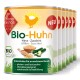 Dosen mit Bio-Huhn-Hundefutter, das Hirse und Zucchini enthält, als gluten- und laktosefrei gekennzeichnet, geeignet für erwachsene Hunde.