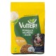 Tüte Vutter! veganes Hundefutter mit Reis und Erbsen, zeigt einen Hund, der sich die Nase leckt, und eine Schüssel mit Trockenfutter.
