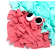 Bunte Haustierschnüffelmatte mit einem verspielten Design aus pinken und aqua-farbenen Stoffstreifen und großen Wackelaugen.