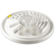 Distributeur de nourriture interactif pour animaux en blanc, avec divers compartiments et une balle jaune, conçu pour stimuler l'esprit des animaux.