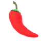 Rotes Filz-Chili-Pfeffer-Haustierspielzeug mit grünem Blatt und braunem Stiel, entworfen für verspielte Haustiere.