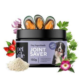 Pet Stile Joint Saver Hundesuperfood-Pulver 150g mit Muscheln, Kräutern und Blumen, fortschrittliche Formel für erwachsene Hunde.