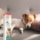 Ein schlafender Hund ruht auf einer Couch neben einer Schachtel Beaphar IntestoPro, die das intestinale Gleichgewicht mit MOS & FOS unterstützt.