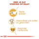 Infographic over op maat gemaakte kattenvoeding met iconen voor spier-, bot-, gewrichts- en hartgezondheid, met Nederlandse tekst.