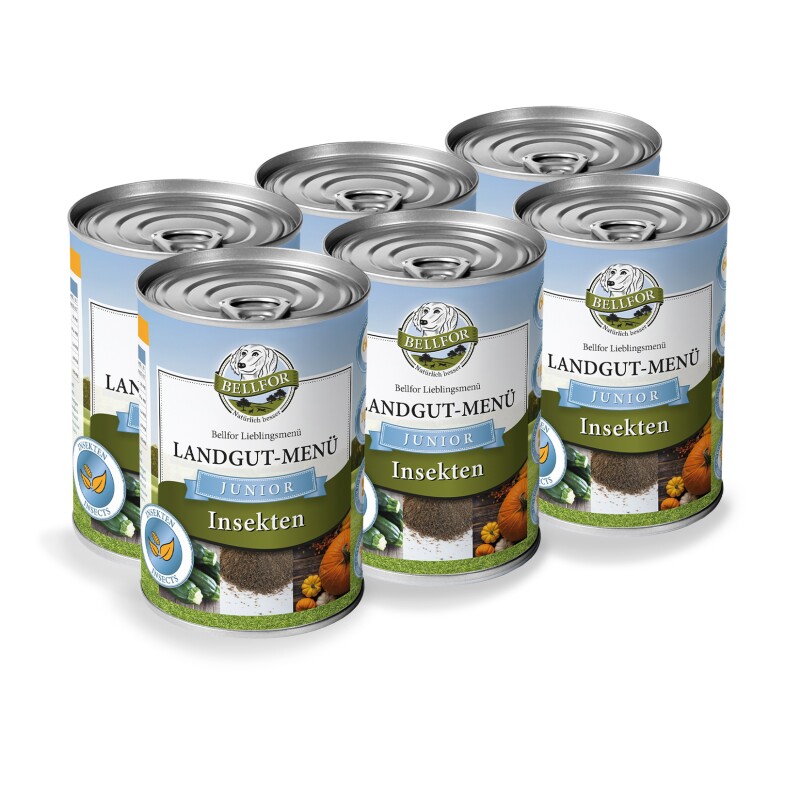Bellfor Hundefutter Nass mit Insekten für Welpen - Landgut-Menü Junior - 6x400g