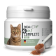 Behälter von REAVET 4 in 1 Komplett für Katzen, mit einer grauen Katze auf dem Etikett, mit dem Hinweis, dass es in Deutschland hergestellt wird und 60 g wiegt.