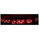 Rotes Haustierhalsband mit silbernen Pfotenabdruck-Designs und einer schwarzen Schnalle, präsentiert vor einem dunklen Hintergrund.