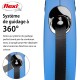 Laisse rétractable pour chien en bleu, avec un système de guidage à 360° pour une utilisation sans enchevêtrement. Le texte met en avant sa fonctionnalité.